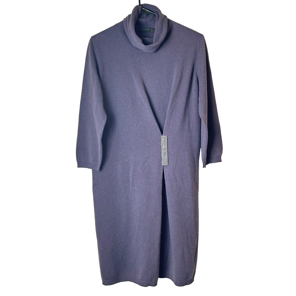 Fabiana Filippi Platinum Cashmere Silk Wool Cowl Neck Draped Monili Dress S 6